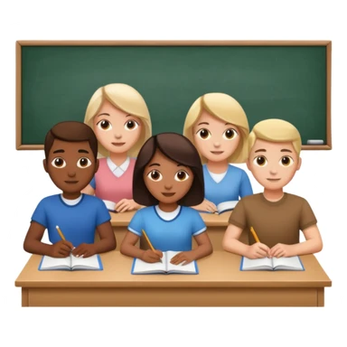five people studying together in a classroom sticker