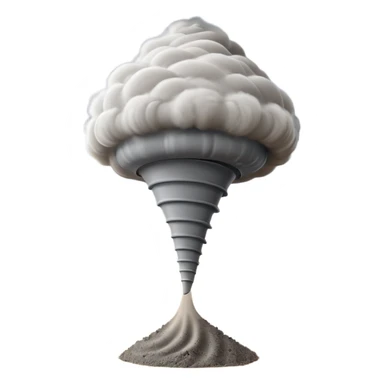 3D render of Tornado, miniature weather phenomenon, volumetric particle effects, swirling dusty grey funnel cloud, elemental energy, emoji style, isolated on white background --v 6.0. sticker