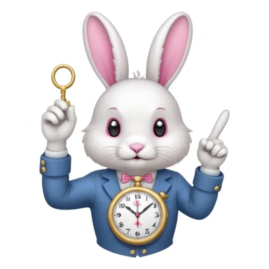 white bunny with a clock on his hand signaling the clock with his finger sticker