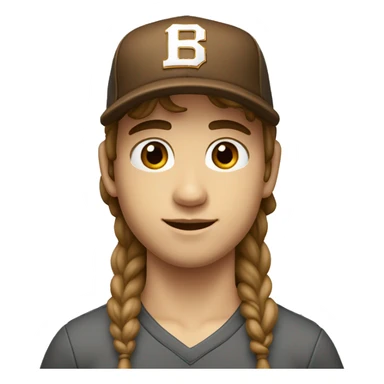 Teenager boy type italian, White skin, with baseball cap backwards with long wavy brown hair (Which go down behind to the nape of the neck), Little bit dezoom sticker