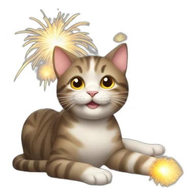 a happy cat with firework sticker