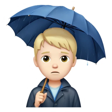 Sad boy standing alone in the rain with an umbrella sticker