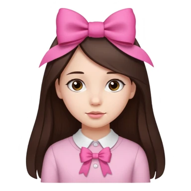 cute girl with dark long straight brown hair with pink bow in hair on te side sticker