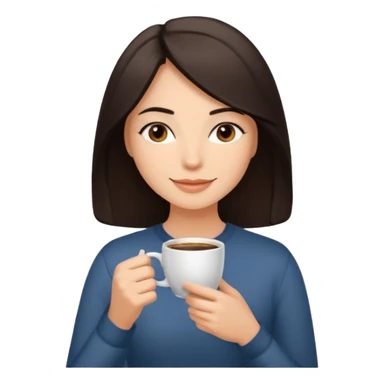 Calm and confident woman with dark shoulder-length hair, warm skin tone, soft features. Sitting by a window, peacefully sipping coffee with a gentle smile. Relaxed, natural vibe. sticker