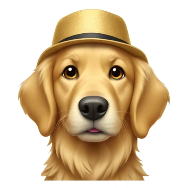 A golden retriever wearing a hat sticker