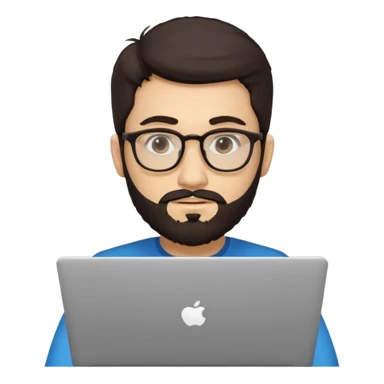 23 year old Azerbaijani man with very dark brown hair and beard with glasses and laptop , light yellow skin face, not european sticker