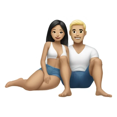 asian girl laying on the beach with white american boyfriend  sticker