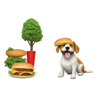 Dog with tree in house and eating a burger sticker