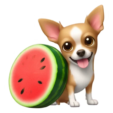 Brown chihuahua rides on fluffy watermelon toy sticker