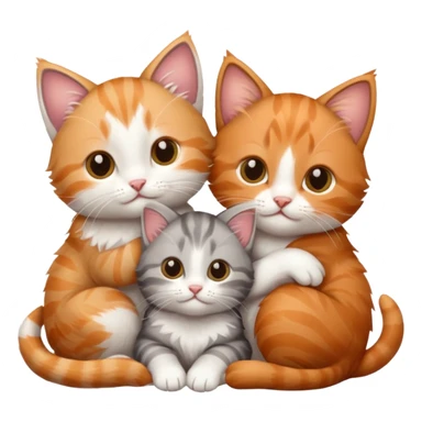 3 kittens cuddling together all different colours, the first one is grey and white, the second is ginger and white and the third is brown tabby and white sticker