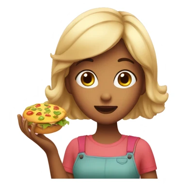 A girl is looking at the food in her hand with surprise sticker