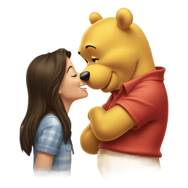 Pretty brunette getting kiss from Winnie the Pooh  sticker