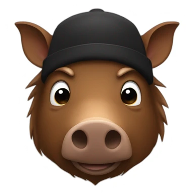 fullface brown boar tired of life with a black winter hat sticker