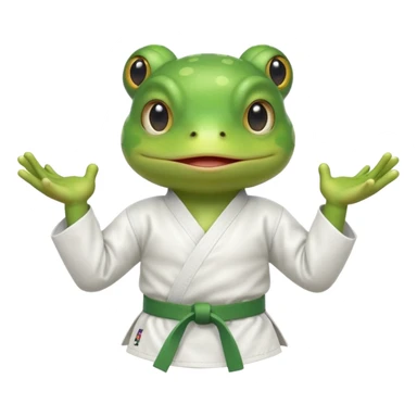 cute frog doing karate portrait, head and shoulders only, wearing white gi uniform, green belt visible, funny serious face, 3D cartoon, mobile game icon style, clean background, no text, no watermark
 sticker