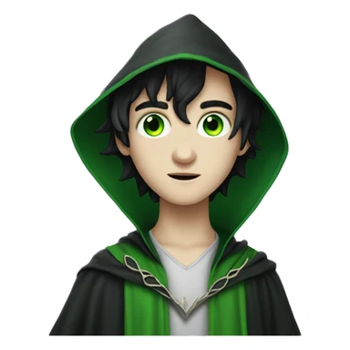 teenage white-skinned wizard with black hair green eyes in green disgue sticker