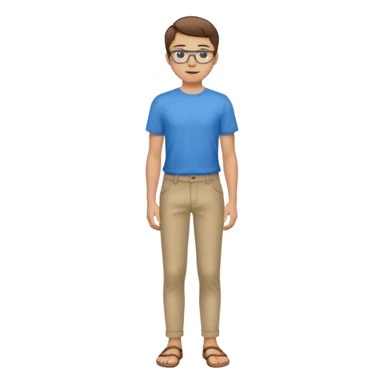 jeune homme l'air cool taille moyenne corpulence maigre cheveux chatain court yeux bleus lunettes photo de pieds en pantalon  sticker