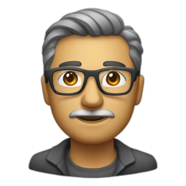 A man with a triangular face shape with a powerful chin with a bristle with rectangular glasses in a dark Gray frame and a tripod of a semi-tubs sticker