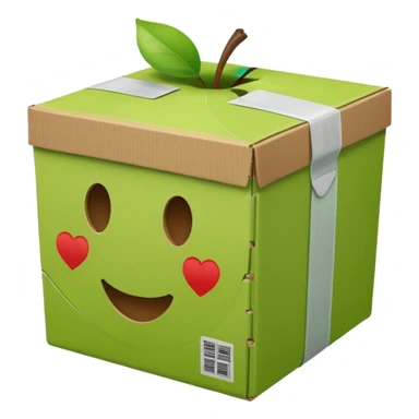 light green cardboard shipping box with shipping stickers on the sides, apple style emoji sticker
