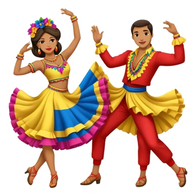 Colombian salsa dancers with colorful traditional outfits, dancing energetically with festive poses sticker