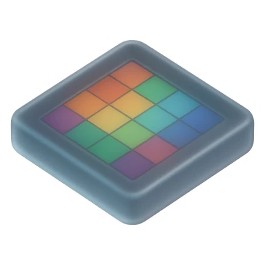 matte glass style 3D object with a colorful tile pattern visible inside sticker