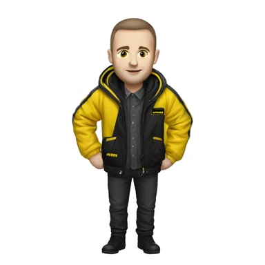 adam murray wearing a black and yellow jacket with the yellow label BPS placed on the left shoulder place on there  sticker