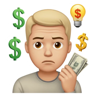 frustrated man thinking about money sticker