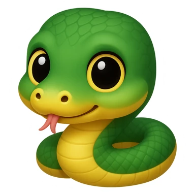 Make the baby anaconda look even younger and cuter, with a rounder face, bigger eyes, and a smaller body, in a simple and adorable emoji style, no background. sticker