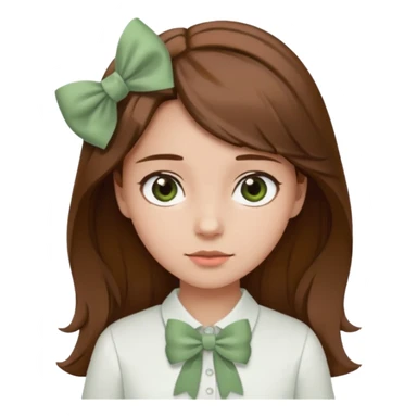 girl brown hair with sage green bow white shirt sticker