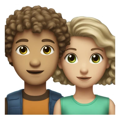 Brother and sister: the brother with dark, curly hair and blue eyes. the sister girl with straight, light hair and green eyes sticker