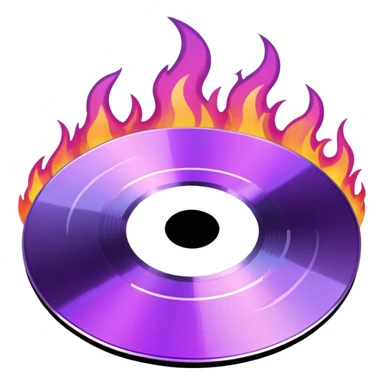 A minimalist CD disc with a subtle fire design, purple flames sticker