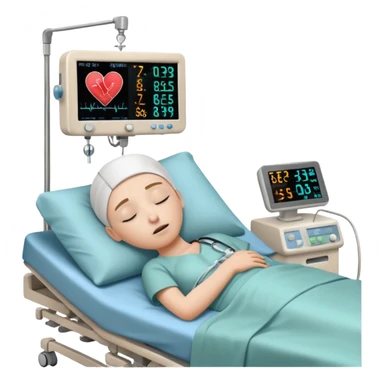 a PATIENT waking up before a surgery sleeping. And ONLY ONE monitor with vitals and numbers sticker