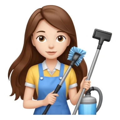 beautiful girl with long brown hair cleaning and vacuuming sticker