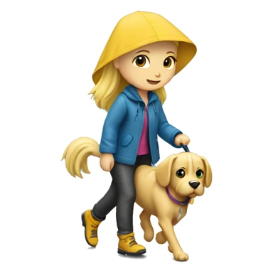 Blond girl walking a dog in the rain  sticker