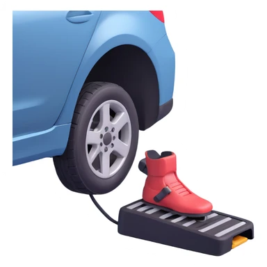 A clean 2D emoji-style illustration of a single right foot pressing down on a car gas pedal. Only the foot and the pedal are shown, viewed from the side. The pedal is slightly tilted to show pressure. No background, simple colors, minimal details sticker