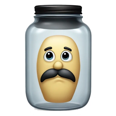 Anthropomorphic empty glass jar with a black beard  sticker