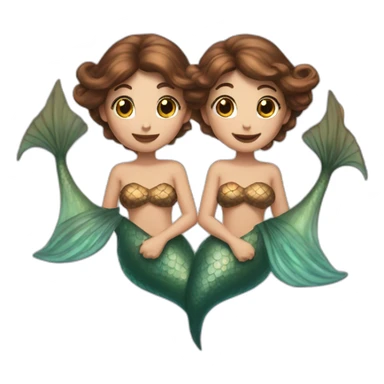 Two brown haired mermaids with their tails formed into a heart sticker