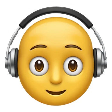 Ein gelber runder Emoji. Augen geslossen. Total im moment. Glpcklich, leichtes lächeln. Verträumt. Leichtigkeit. Freiheit. Overearkopfkörer auf und im hintergrund kleine musiknoten sticker