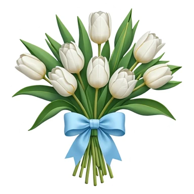 White tulips bouquet with light blue bow sticker