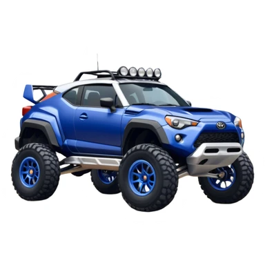 Rally race car Widened roof Long wheelbase widened pearly midnight satin dark blue  2025 Toyota Gr86 off-road racer chrome nerf bars,side steps mounted under-door-sill climbing rock sliders, and silver satin wheels  sticker