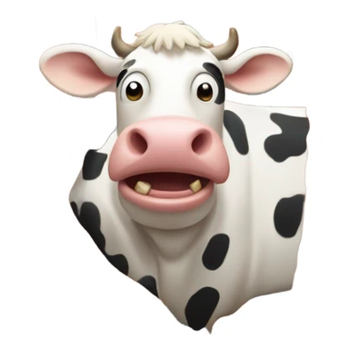 Cow eating a building sticker