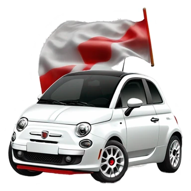 Crée moi un emoji d’une Fiat 500 abarth qui est de couleur blanche , avec la bande sur le côté rouge et les rétroviseurs rouge. Les jantes chrome style pétale. sticker