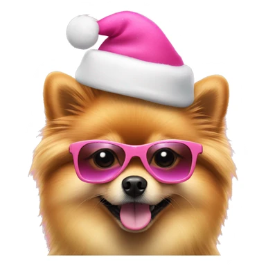 Pomeranian dog with sunglasses and a cute pink Christmas hat sticker