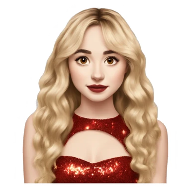 red sparkly dress Sabrina carpenter, long wavy blonde hair with bangs sticker