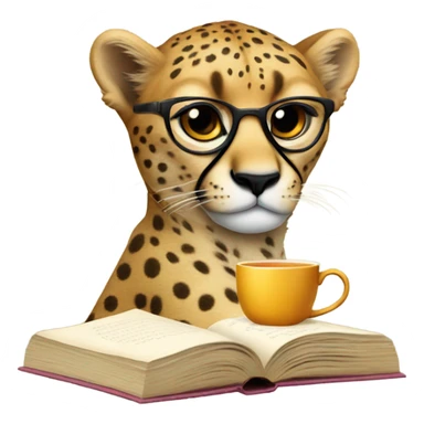 Cheetah with glasses tea and a book sticker