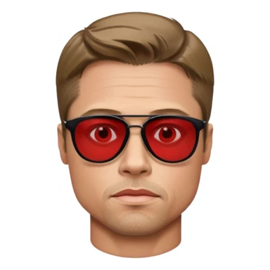 Brad Pitt, wearing dark glasses with red lenses, very serious sticker