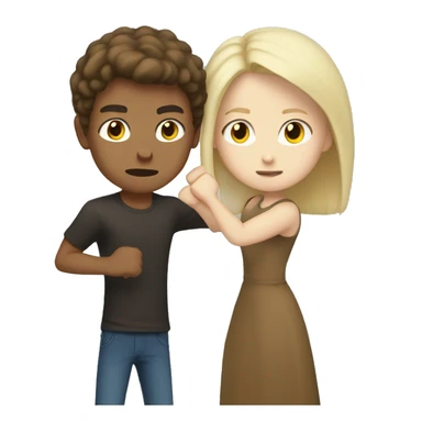 Brown haired girl punching pale blonde boy sticker