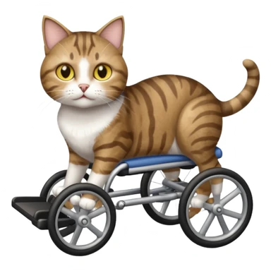 disabled brown tabby and white cat using cat wheelchair sticker