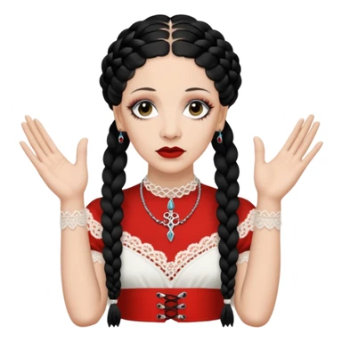 Lene Lovich as seen on the Stateless album cover with a typical symmetrical pose with her hands, lots of lace and braided hair sticker