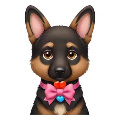 German shepherd puppy with a bow in the neck, like a gift sticker