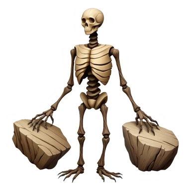 A bipedal entity with limbs of twisted, fossilized wood and a torso composed of stacked, perfectly balanced stones that rotate independently of each other when it moves.

 sticker